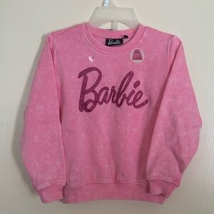 Barbie Girls Pullover Sweatshirt XS (4) Pink Glitter Print NWT